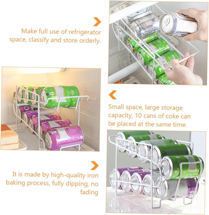 NUOBESTY Automatic Covering Position Iron Rack Can Storage Organizer White Refrigerator Fridge Beverage Dispenser for Kitchen and Home