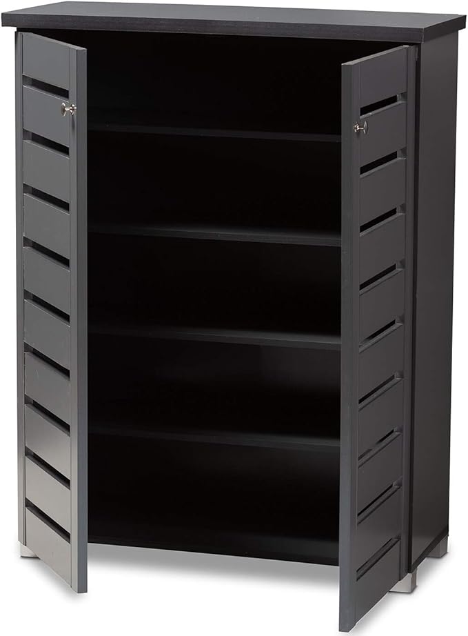Contemporary Shoe Storage Cabinet Grey Modern Wood Includes Hardware