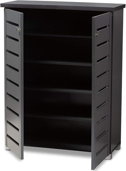 Contemporary Shoe Storage Cabinet Grey Modern Wood Includes Hardware