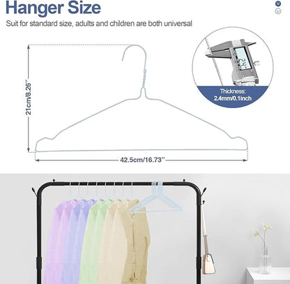 SPECILITE Wire Metal Clothes Hangers Bulk 50 Pack with Groove, 16.7 Inch, 12 Gauge Ultra Thin, Non Slip, for Standard Size Suits, Shirts, Pants, Skirts, White