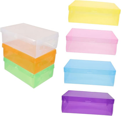 Cabilock 7pcs Stackable Plastic Shoe Organizer Shoe Storage Boxes for Closet Sneaker and Boot Containers with Lid Space Saving Design Women Shoes