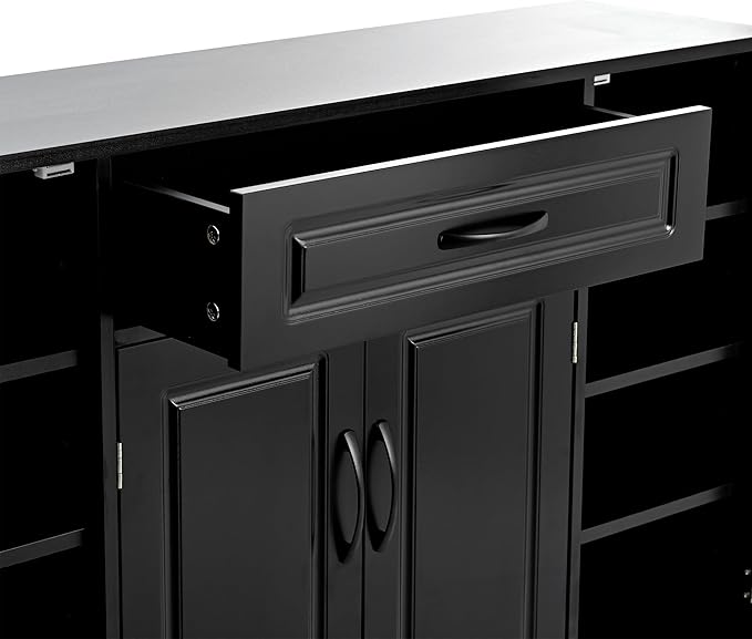 Shoe Cabinet with Adjustable Shelves, Minimalist and Modern Shoe Storage Organizer with Cabinets and Drawer, Space-saving Design Shoe Rack for Various Sizes of Shoes (Black-Customized Shelves 8)