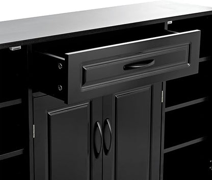 Shoe Cabinet with Adjustable Shelves, Minimalist and Modern Shoe Storage Organizer with Cabinets and Drawer, Space-saving Design Shoe Rack for Various Sizes of Shoes (Black-Customized Shelves 8)