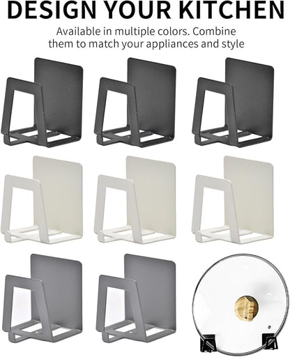 Pot Lid Holders Organizer Wall-Mounted Hook Rack Holder Organizers Inside Cabinet Door Wall Mount Pots Top Holder for Kitchen Cupboard Bedroom Living Room (4, Black+White)