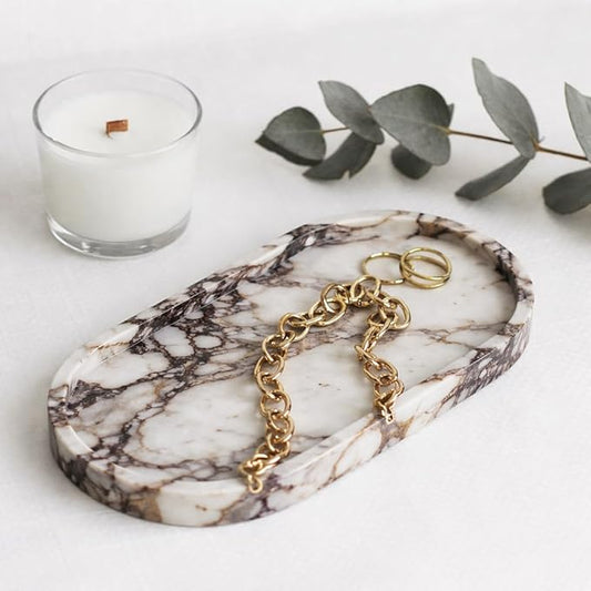 Calacatta Noir Marble Oval Bathroom Vanity Tray – 12”x6” Black Marble Tray for Countertop, Perfume & Jewelry Display | Solid 2cm Thick Luxury Stone Tray