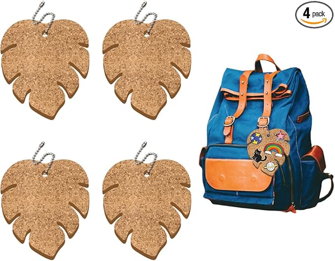 peacoblue 4Pcs Monstera Leaf Enamel Pin Holder Display Board Collection with Key Chain for Bag Backpack 4.3" x 4.7", Pins Display Frame Organizer Storage to Show Unique Style for Student Male Female