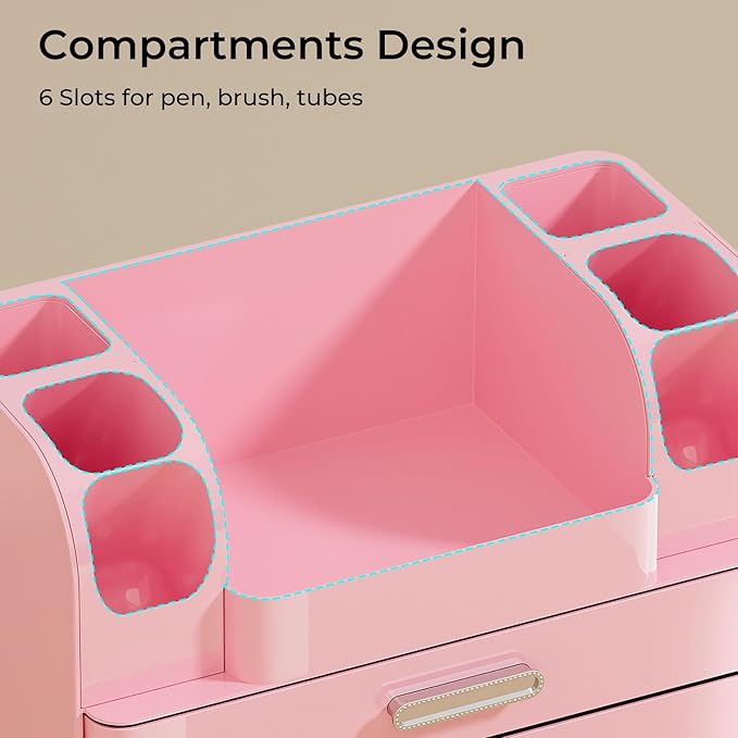 Makeup Organizer for Vanity with 2 Large Drawers, Cosmetic Display Case with Brush Holders, Easy to Storage for Bathroom Countertop Skincare, Desk Office Supplies, All Pink