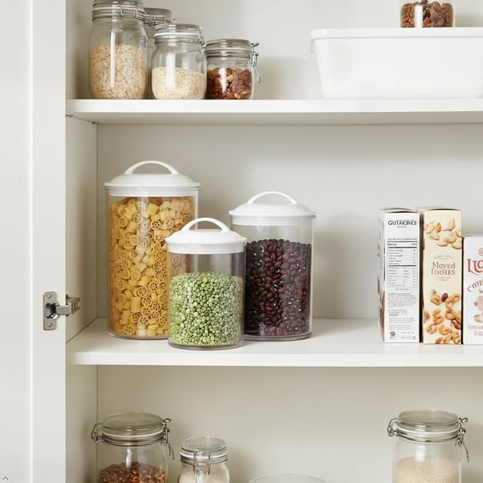 Reston Lloyd Food Storage Containers, BPA Free Airtight Canisters for Cereal, Pasta, Sugar, Coffee, Flour, Cookies, Loose Tea, for Kitchen Organization, Set of 3, White