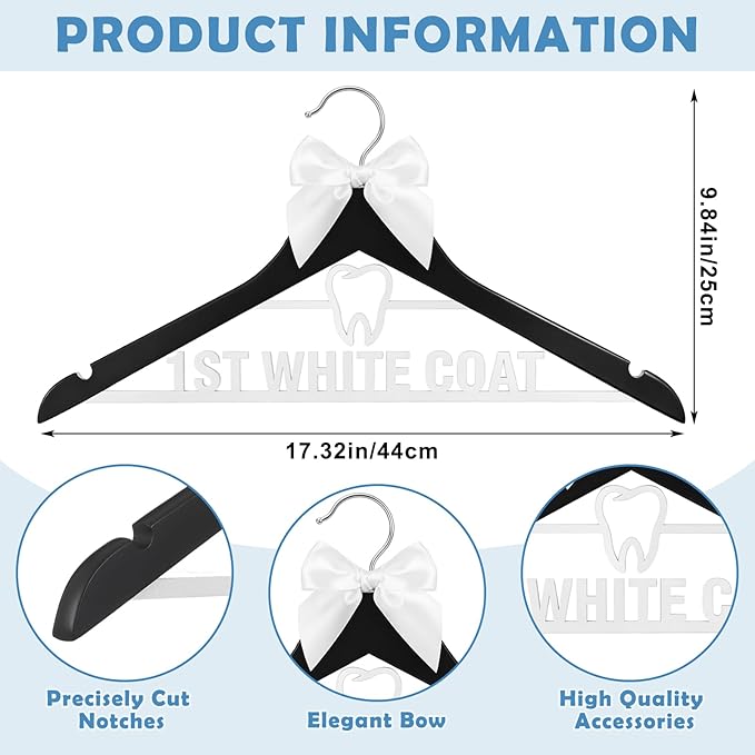 Bucherry First White Coat Hanger Dental Gift Hanger with Bow 1st White Coat Ceremony Dental Dentist Assistant Hygienist Graduation Gifts New Nurse Doctor Pharmacist Phd for College Med Graduation