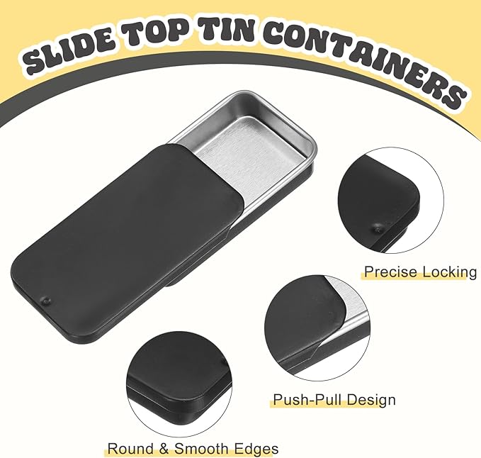 uxcell 8Pcs Slide Top Tin Containers, Mini Metal Empty Tins Box with Sliding Lids, 2.4"x1.3"x0.4" Rectangular Storage Organizers for Lip Balm, Solid Perfume, Small Items, Matte Black