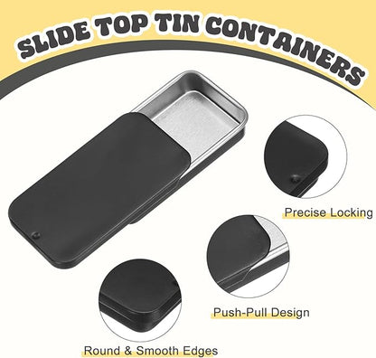 uxcell 8Pcs Slide Top Tin Containers, Mini Metal Empty Tins Box with Sliding Lids, 2.4"x1.3"x0.4" Rectangular Storage Organizers for Lip Balm, Solid Perfume, Small Items, Matte Black