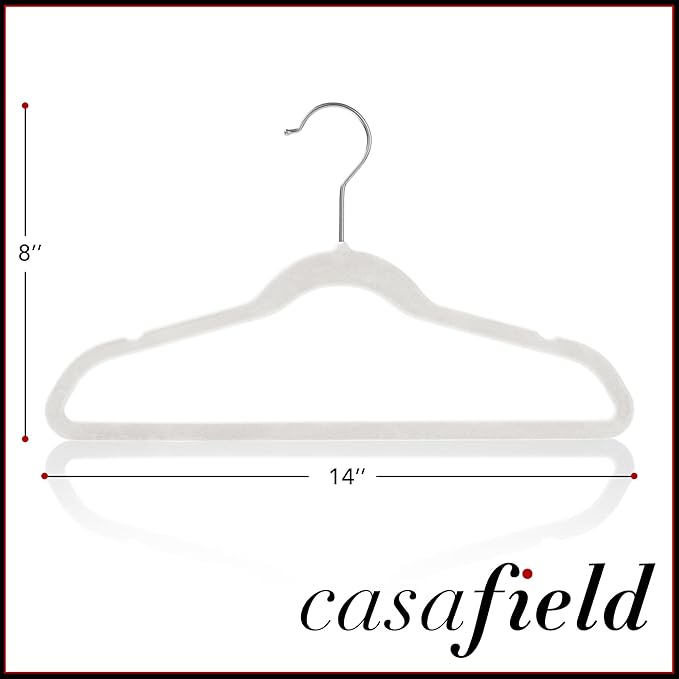 Casafield 50 Velvet Kid's Hangers - 14" Size for Children's Clothes - Ivory