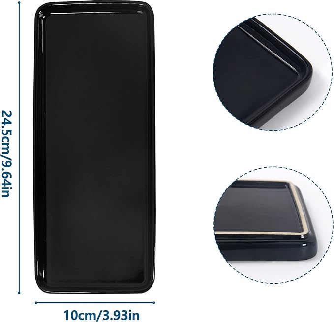 Black Ceramic Vanity Tray, Small Rectangle Tray, Counter Tray for Kitchen Sink, Marble Bathroom Tray, Organizer for Candle, Soap, Jewelry, Perfume, Towel Holder for Decoration Bedroom(Large)
