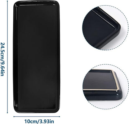 Black Ceramic Vanity Tray, Small Rectangle Tray, Counter Tray for Kitchen Sink, Marble Bathroom Tray, Organizer for Candle, Soap, Jewelry, Perfume, Towel Holder for Decoration Bedroom(Large)