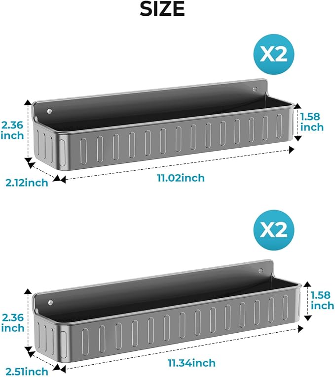 Nieifi Spice Rack Wall Mount, 4 Pack, Grey, 2 Inch Wide, Screw or Adhesive Installation, Spice Rack Organizer for Small Spice Jars, Suitable for Kitchen Cabinet or Pantry Door