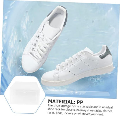 SOLUSTRE 6PCS Stackable Shoe Storage Box Thickened Plastic Organizers Lid Container for Sneakers Dustproof Design for Closet and Home Use