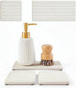 Diatomaceous Earth Sink Organizer Tray Set, 3-Pack Fast Drying Water Absorbing Stone Soap Holder Caddy for Kitchen & Bathroom Counter, Faucet Splash Guard, Beige (1pc of 8"x3.8" + 2pcs of 3.8"x3.8")