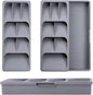 Silverware Drawer Organizer with Expandable Tray for Kitchen Drawer, Adjustable Compact Plastic Kitchen Utensil Storage for Spoons Forks Knives Easy to Access & Save Space