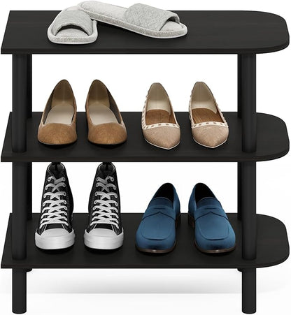 Furinno Turn-N-Tube Shoe Rack, 3-Tier Narrow Shoe Organizer, Shoe Rack Storage with Curved Freestanding Organizer, 11.7 x 23.6 x 21.9, for Closet Entryway, Office, Garage, Dark Espresso