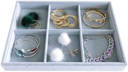 6-Grid Stackable Premium Quality Grey Velvet Jewelry Organizer Multi Function Rearrangeable Divider for Collectibles Jewelry Necklace Earring Ring Buttons Precious Stone Art Delicate