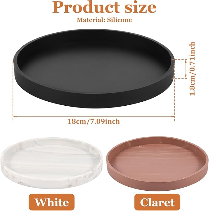 3Pcs Bathroom Trays with Anti Slip Bottom Decorative Silicone Vanity Trays Space Saving Perfume Trays for Candle Soap Shampoo (Round)