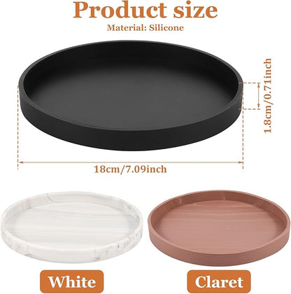 3Pcs Bathroom Trays with Anti Slip Bottom Decorative Silicone Vanity Trays Space Saving Perfume Trays for Candle Soap Shampoo (Round)