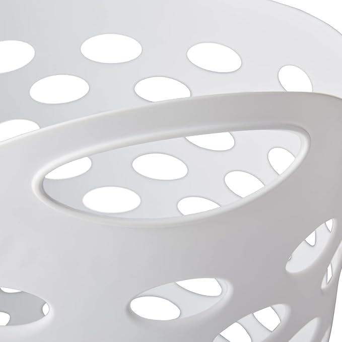 White Round Plastic Laundry Hamper with Handles - 2.2 Bushel Capacity, Lightweight & Space-Saving - Easy-Carry Laundry Basket for Home, Dorm, or Apartment
