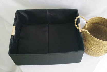 Storage Bin for Shelves Rectangle Closet Baskets Foldable Box with Handles Black Storage Boxes for Home Office Car Dormroom