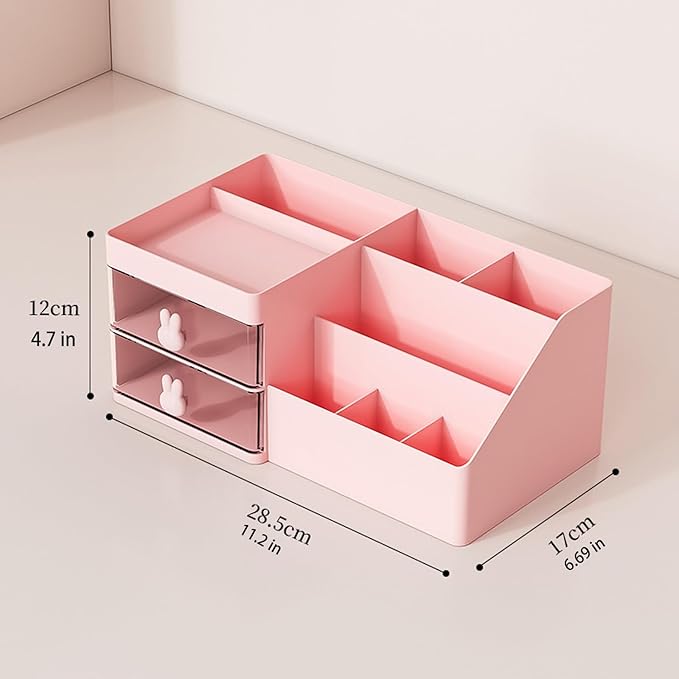 Makeup Organizer with Drawers, Cosmetic Storage for Dresser Vanity and Bathroom Countertop, for Kids Family, Toothpaste Holder for Bathroom Vanity Organizer Storage (Pink)
