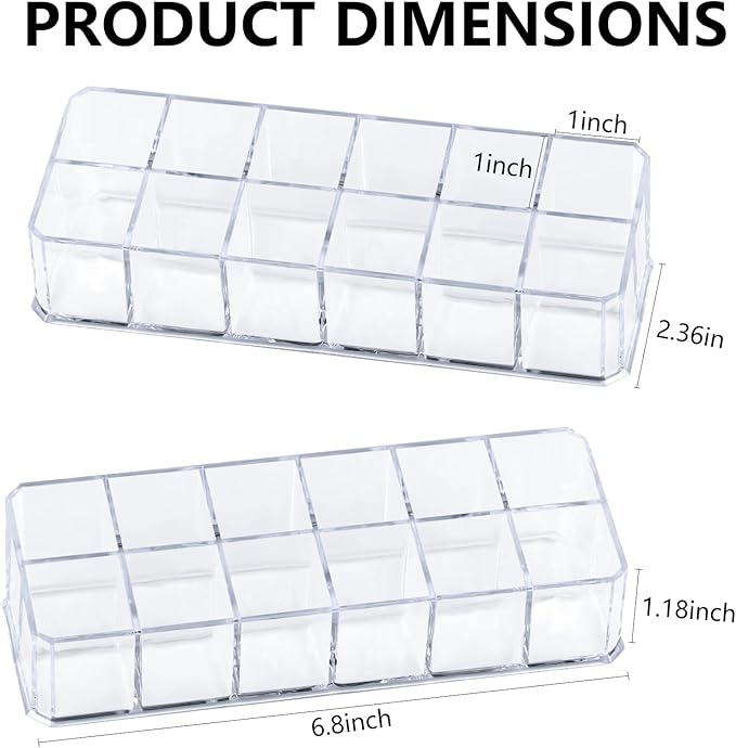 12-Slot Acrylic Lipstick Organizer Case, Transparent Clear Cosmetic Makeup Organizer Display Rack Holder for Lipstick Brushes Bottles Storage, 1 Pack