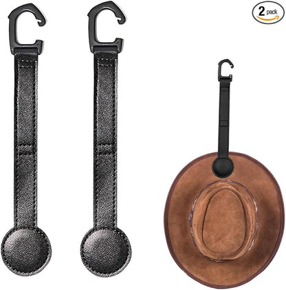 2 Pack Leather Cowboy Hat Holder with Magnetic Attraction, Car Truck SUV Hat Organizer Accessories, Durable Cowboy Hat Rack for Caps, Keys, Sunglasses