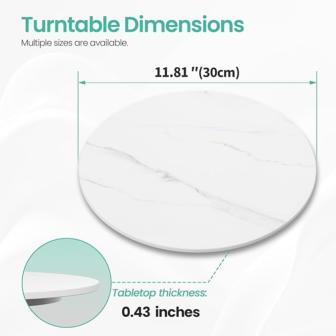 11.8" Lazy Susan Turntable – 360° Sinteredstone Silent Anti-Slip Turntable, Table Top Centerpiece for Kitchen, Pantry, Spice Rack, Refrigerator & Dining Table, White