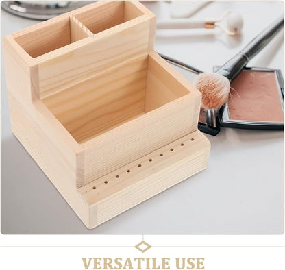 Healeved Nail Polish Storage Organizer Box - Large Wooden Beauty Tool Storage Box with Compartments for Manicure Drill Bits and Accessories - Compact 4.53X4.72X3.94 Inch Case for Home and Salon