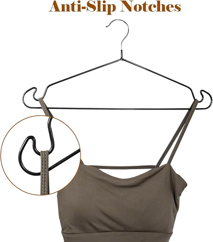 Clothes Hangers, 50Pack,Black Metal Hangers,15.7'W Space-Saving Shirt Hanger,Non-Slip Heavy Duty Hanger with Deep Shoulder Notches for Dress and Camisole