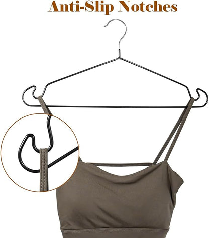 Clothes Hangers, 50Pack,Black Metal Hangers,15.7'W Space-Saving Shirt Hanger,Non-Slip Heavy Duty Hanger with Deep Shoulder Notches for Dress and Camisole
