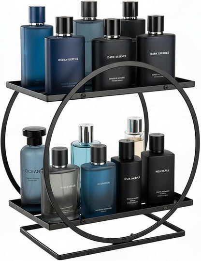 PARBEE Mens Cologne Organizer, 2-Tier Perfume Display Stand Metal Cologne Organizer Display Shelf, Sturdy Makeup Skincare Cosmetic Storage Shelf for Bathroom Countertop