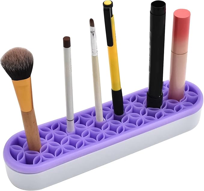 2 PCS Multi-Purpose Cosmetic Storage Box, Desktop Organizers Silicone Make Up Brush Storage Stand, Desktop Storage Box for Eyeliner Pencil, Art Supplies, Painting Brush (Purple)