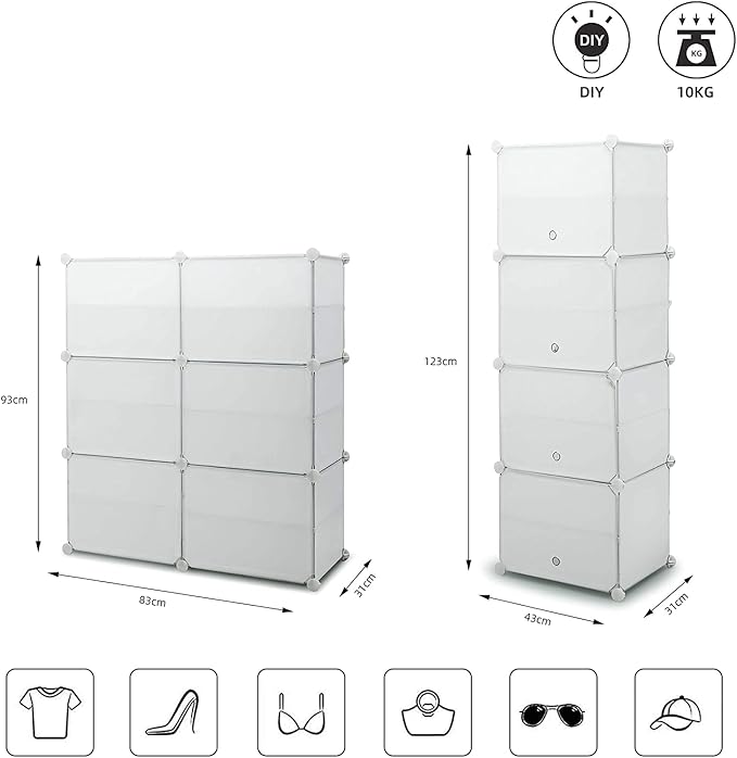 Mondeer Shoe Storage Cabinet, Shoes Rack, Shoe Storage Ideas, Plastic foldable Shoe Storage Unit with 6 Tier, Modular Shoe Organizer for Space Saving (White)