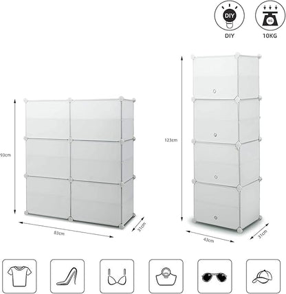 Mondeer Shoe Storage Cabinet, Shoes Rack, Shoe Storage Ideas, Plastic foldable Shoe Storage Unit with 6 Tier, Modular Shoe Organizer for Space Saving (White)