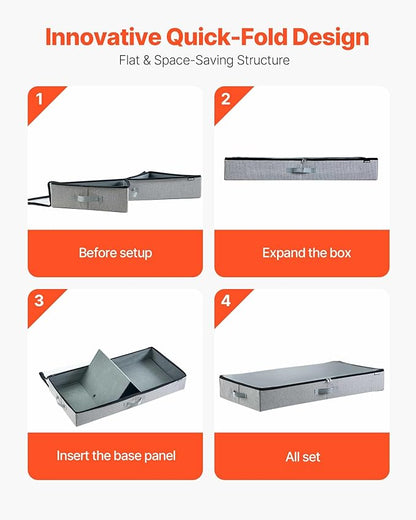 VEVOR Under Bed Storage with Clear Lids, 33.5 x 16.9 x 4.7 Inch, 45L Large Underbed Clothes Storage Containers, Low Profile Under Bed Drawer Shoe Organizer Bins Box for Blanket Shoe Bedroom, 2 Pack