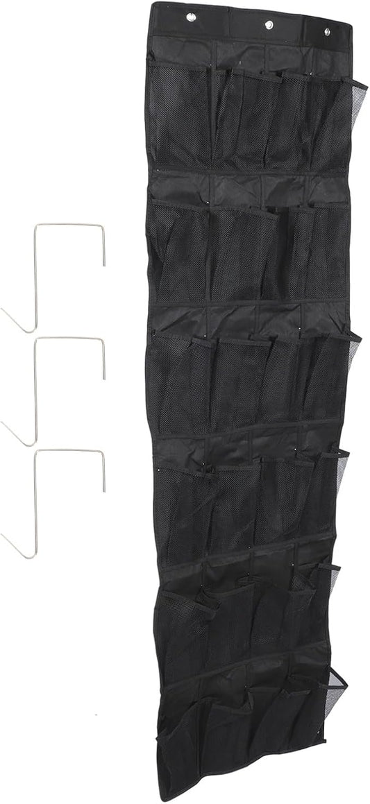Ipetboom 24-pocket over The Door Shoe Organizer Bag, Breathable Mesh Hanging Storage Pouch, Black, 48x168cm, Space-saving Hanging Shoe Storage for Home Closet