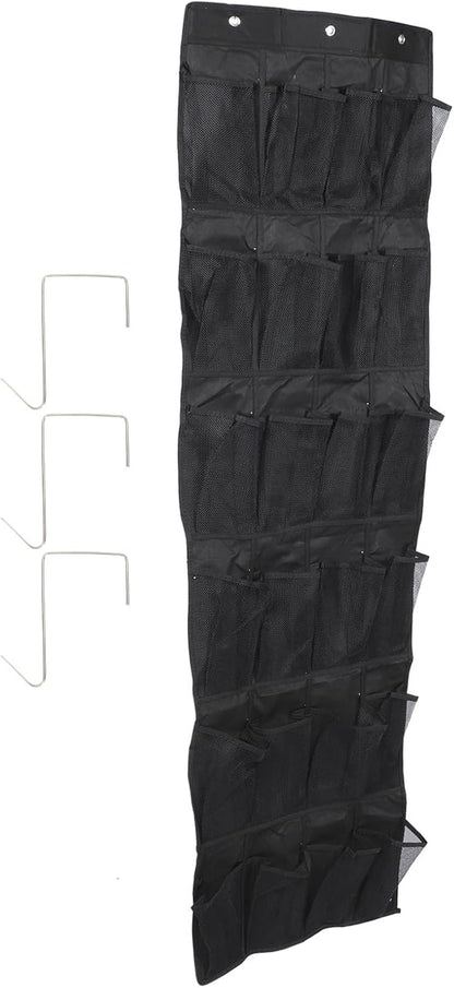 DOITOOL 24-pocket Over-the-door Shoe Storage Bag with Mesh Pockets, Black Non-woven Hanging Organizer for Home Closet Space-saving Shoe Rack