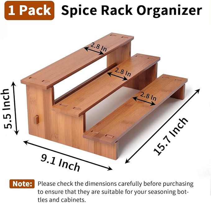 JinDoWin Cabinet Spice Organizer, Spice Organization for Cabinet, 3 Tier Spice Rack Organizer for Cabinet, Seasoning Organizer & Seasoning Rack, Kitchen Cabinet Organizer (1, Dark Bamboo)