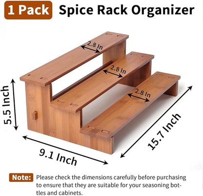 JinDoWin Cabinet Spice Organizer, Spice Organization for Cabinet, 3 Tier Spice Rack Organizer for Cabinet, Seasoning Organizer & Seasoning Rack, Kitchen Cabinet Organizer (1, Dark Bamboo)