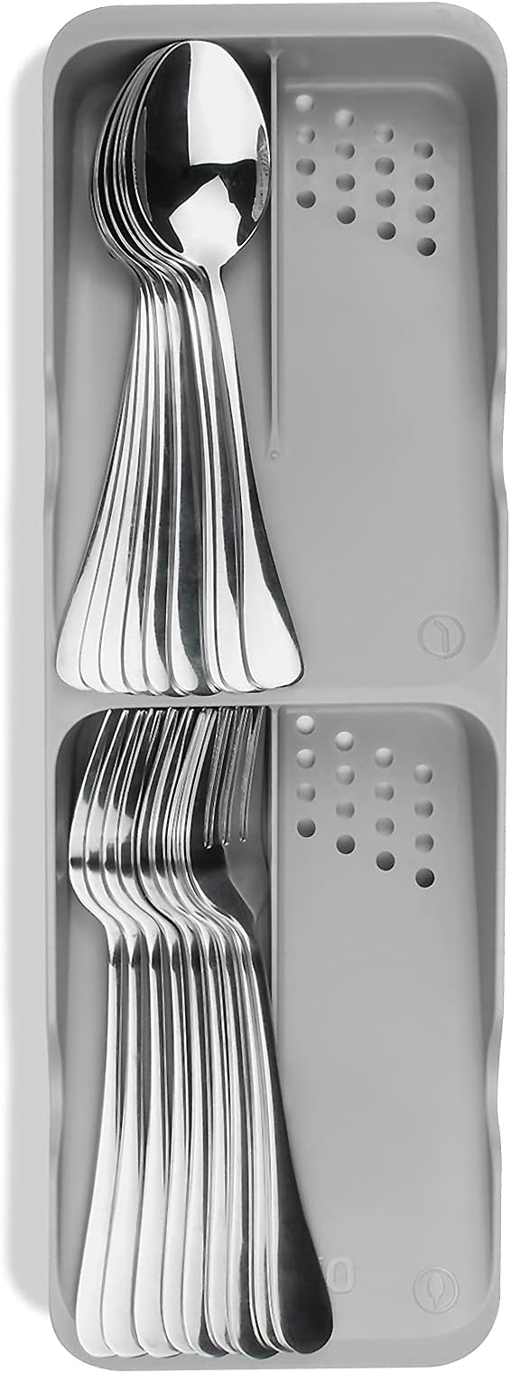 Kitchen Drawer Organizer Small Silverware Organizer/Utensil Holder and Cutlery Tray for Flatware and Silverware Partition Storage (Gray - Flatware Organizers Only)