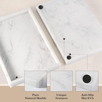 Real Natural Marble Tray, 11.7" x 7.8" Decorative Vanity Tray for Bathroom Countertop, Kitchen Counter, or Catchall, White Coffee Table Tray for Jewelry, Perfume, Candles, Office, Home Decor