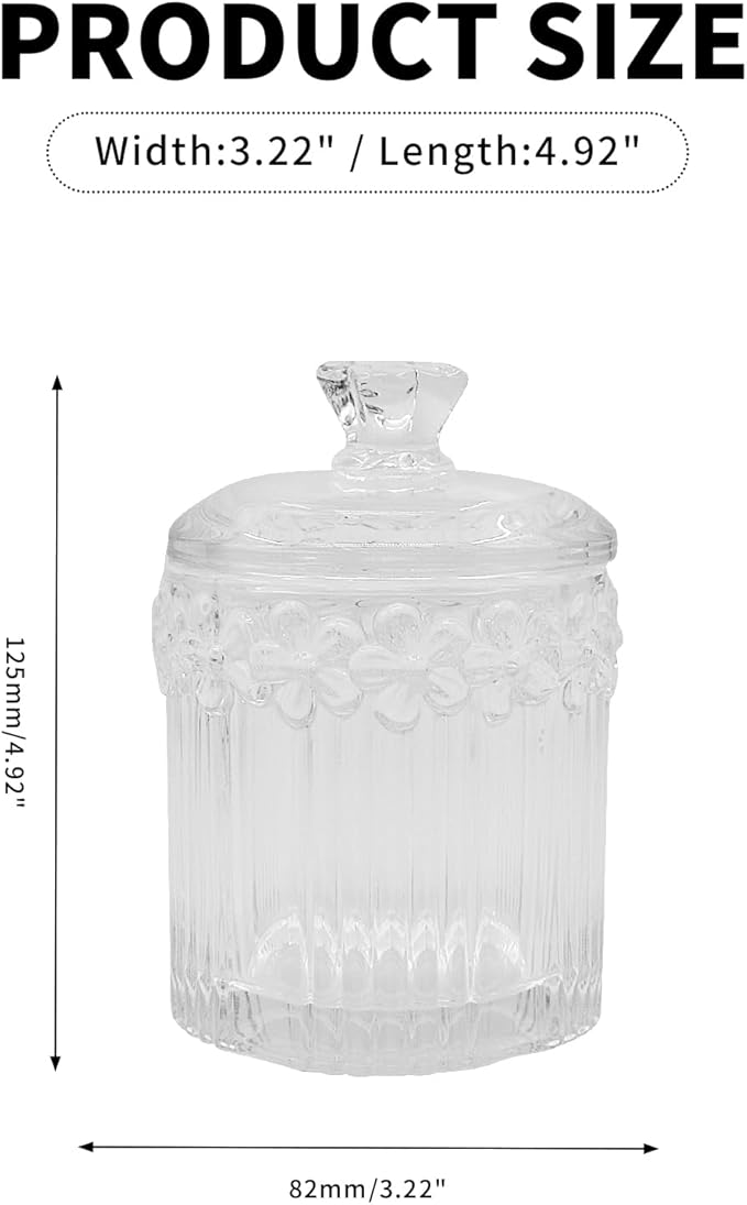 2 Pack Glass Qtip Holder Canisters with Lids , Crystal Clear Apothecary Jars for Cotton Balls, Swabs, Floss, Candy & Makeup Pads , Bathroom Vanity Organizers & Beauty Storage(Clear)