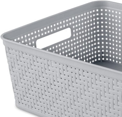 Sterilite 6-Pack Short Basket, Woven Plastic Storage Baskets for Organization, Cement - Organizing Bin Containers with Handles for Bedroom, Bathroom, Dorm, and Closet