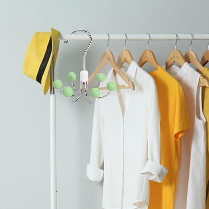 6-Wooden Balls Space Saving Hangers, Multipurpose 360° Swivel Hanger for Closet, Rotatable Wardrobe Hooks, Hanging Holder Organizer for Purse, Belt, Scarf, Bra, Hat and Tie Storage (Green)