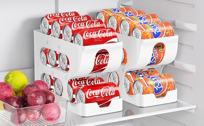 Sotfamily FIFO Soda Can Organizer for Pantry/Fridge, Automatic Rolling Pop Can Dispenser/Storage/Holder/Container for Refrigerator or 12" Deep Shelf, Space-Saving Drink Organizer for 24 Standard Cans